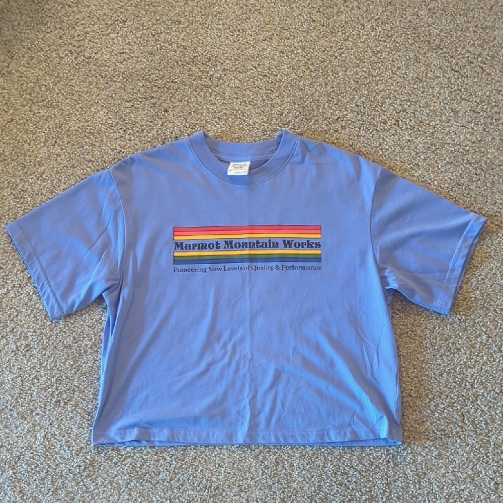 Marmot Women's Short Sleeve Tee - Rainbow Light Blue - Cropped Boxy